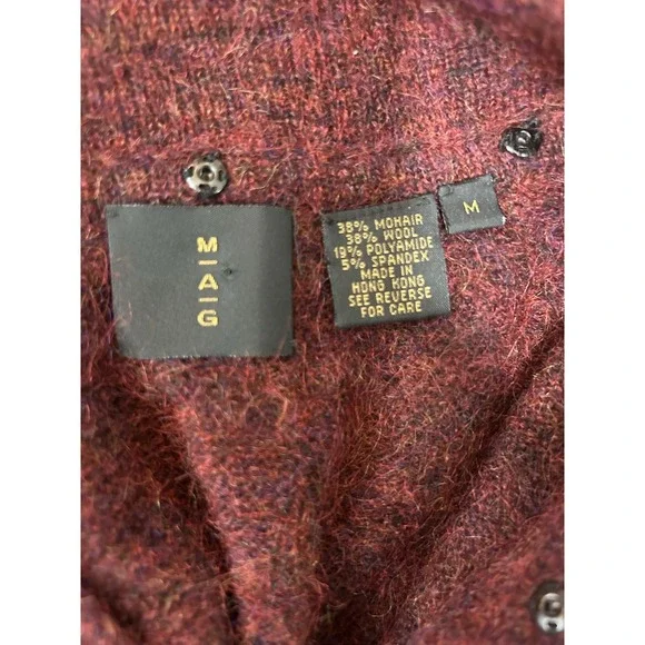 Malene Birger MAG Womens Burgundy Mohair Wool Cardigan Sweater Sz M Quiet Luxury - Picture 3 of 7